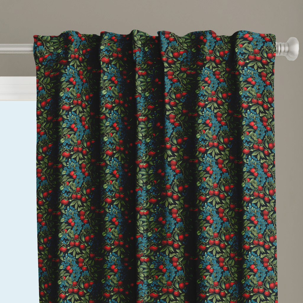 Window Curtain Set - Cotton Blend (2 Panels) | Red Berries, Small Blue  Flowers | William Morris Inspired Collection - Red Berries / Rectangle -  50x84 ..., image size:1024x1024