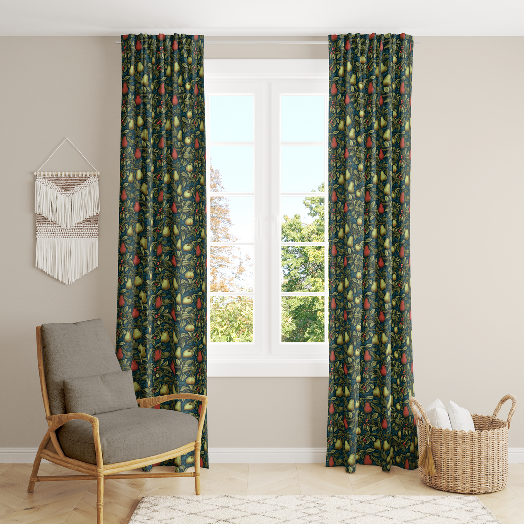 Window Curtain Set - Cotton Blend (2 Panels) | Pears | William Morris Inspired Collection