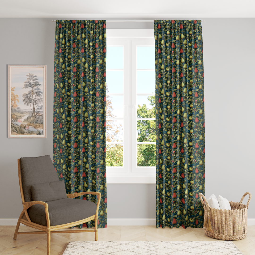 Window Curtain Set - Cotton Blend (2 Panels) | Pears | William Morris Inspired Collection