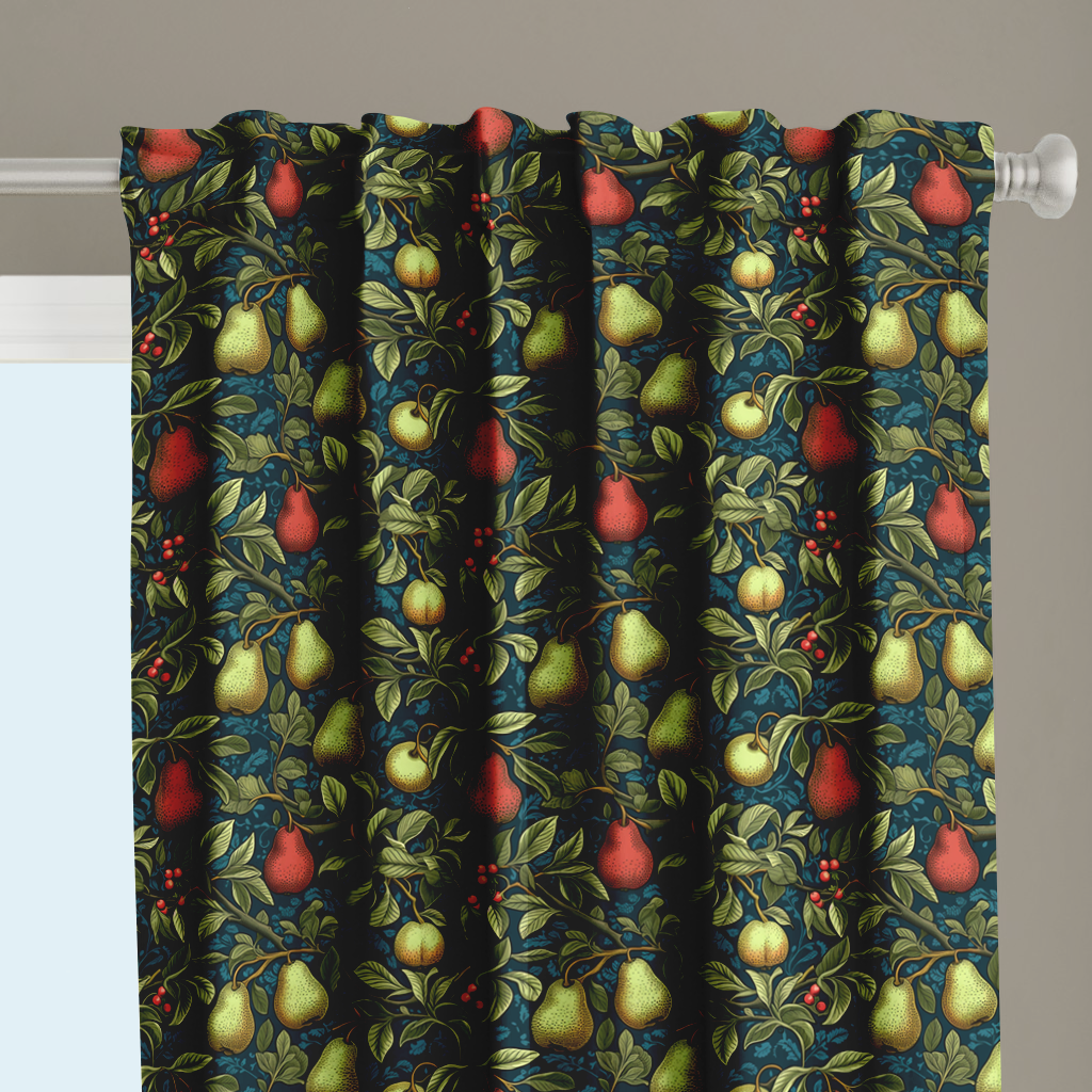 Window Curtain Set - Cotton Blend (2 Panels) | Pears | William Morris Inspired Collection