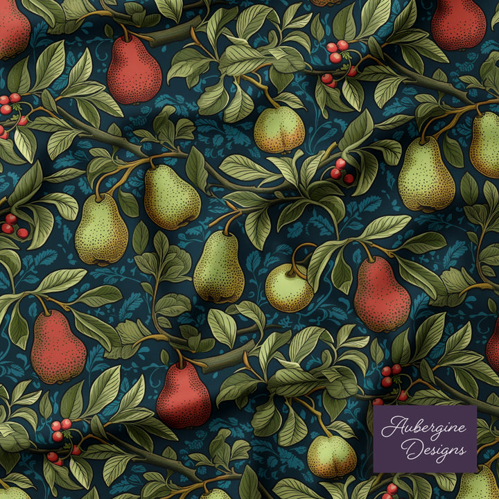 Window Curtain Set - Cotton Blend (2 Panels) | Pears | William Morris Inspired Collection