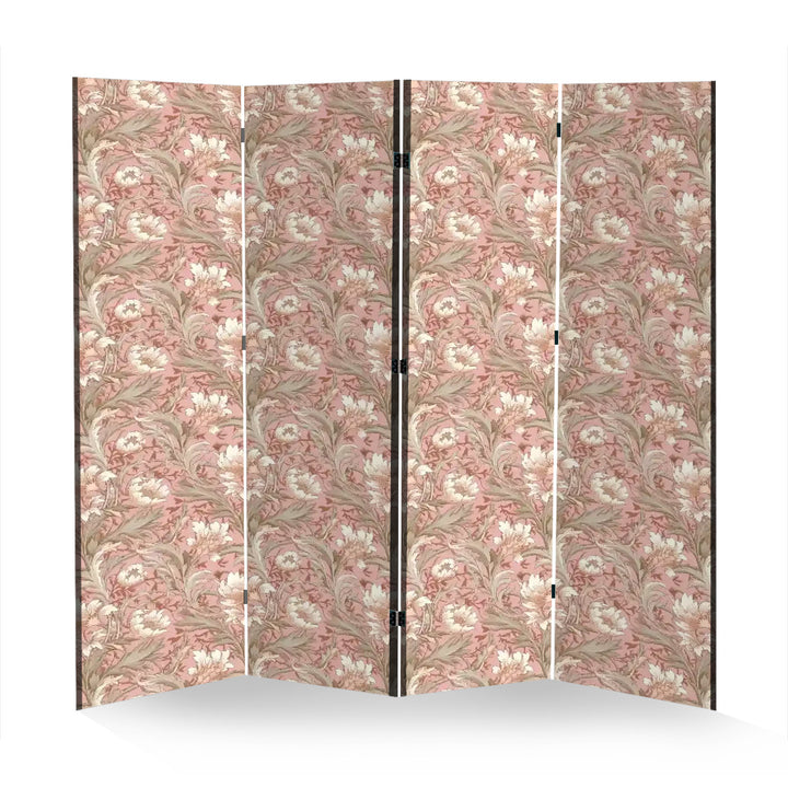 4 Panel Room Divider Folding Screen / William Morris Inspired - Blush & Gray