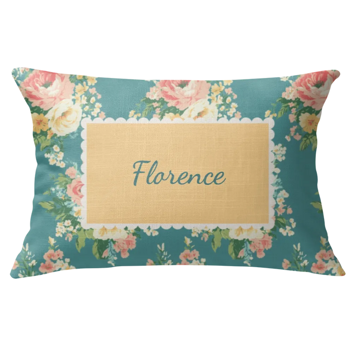 Florence - Blue Floral Lumbar Pillow – Personalized Panel | Vintage Cottage Collection