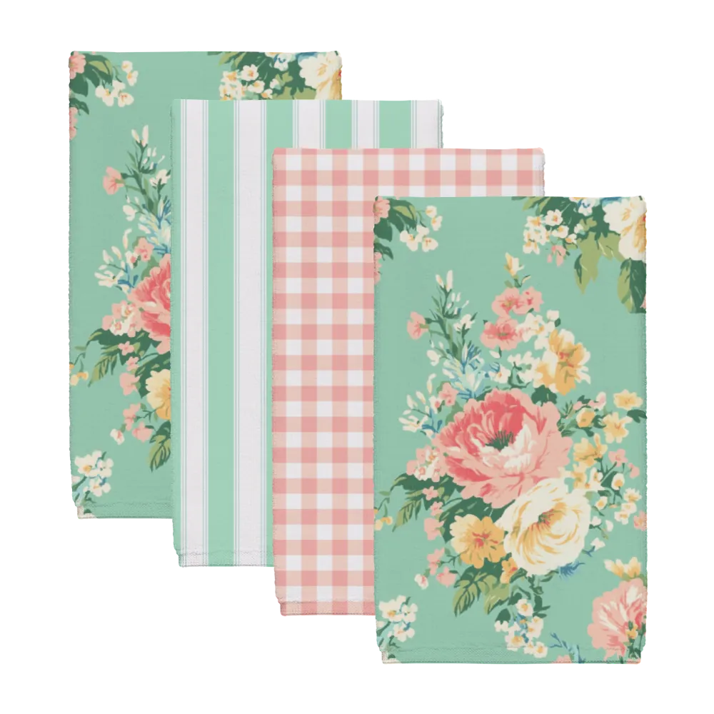 Florence – Aqua Tea Towel Set (4) | Vintage Cottage Collection