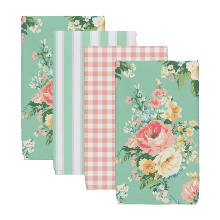 Florence – Aqua Tea Towel Set (4) | Vintage Cottage Collection