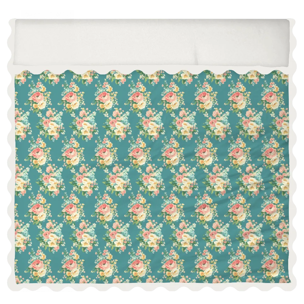 Vintage Cottage Collection Scalloped Duvet Cover Set - Florence (Blue)