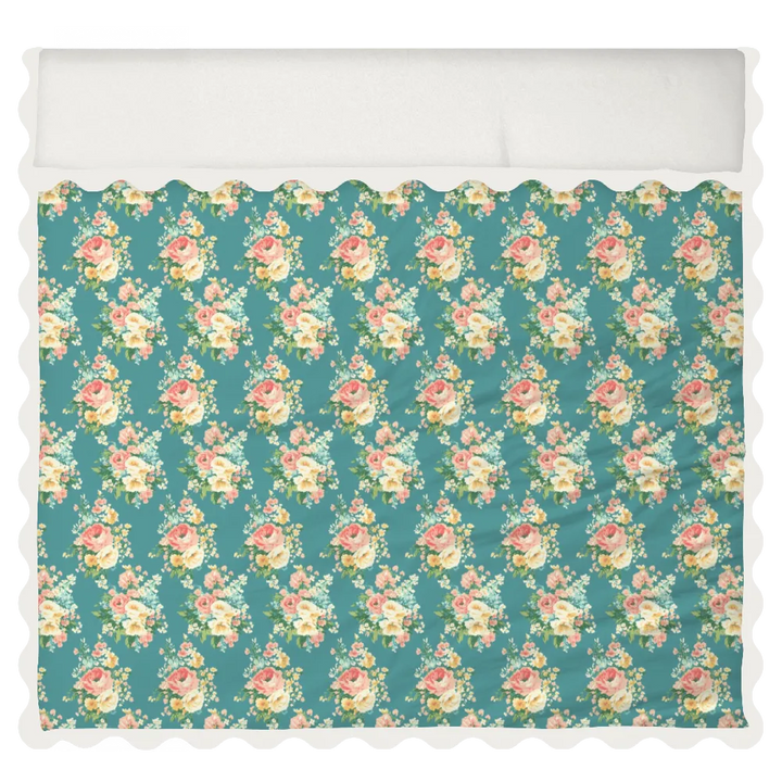 Vintage Cottage Collection Scalloped Duvet Cover Set - Florence (Blue)