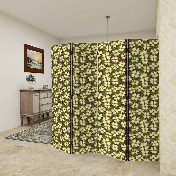 4 Panel Room Divider Folding Screen / North Carolina Dogwood - Yellow