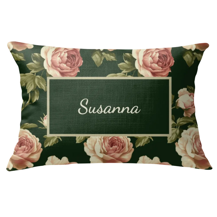 Susanna Floral Lumbar Pillow – Personalized Panel | Vintage Cottage Collection