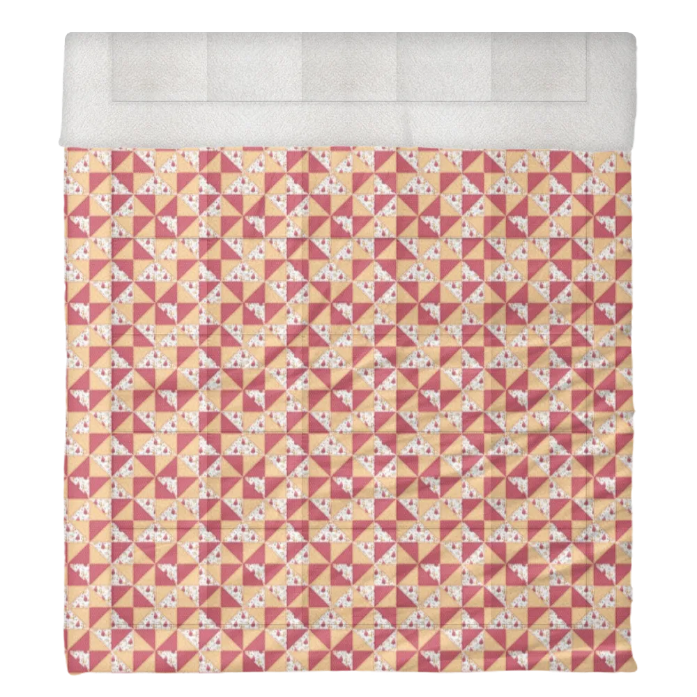 Luxury Flannel & Sherpa Comforter Set | Patchwork Pinwheel - Woodland Fox