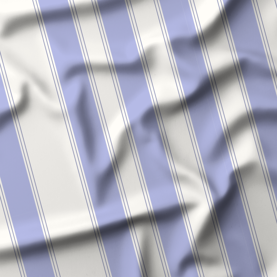 Window Curtain Set - Cotton Blend (2 Panels) | French Stripe - Periwinkle  (Vintage Cottage Collection)