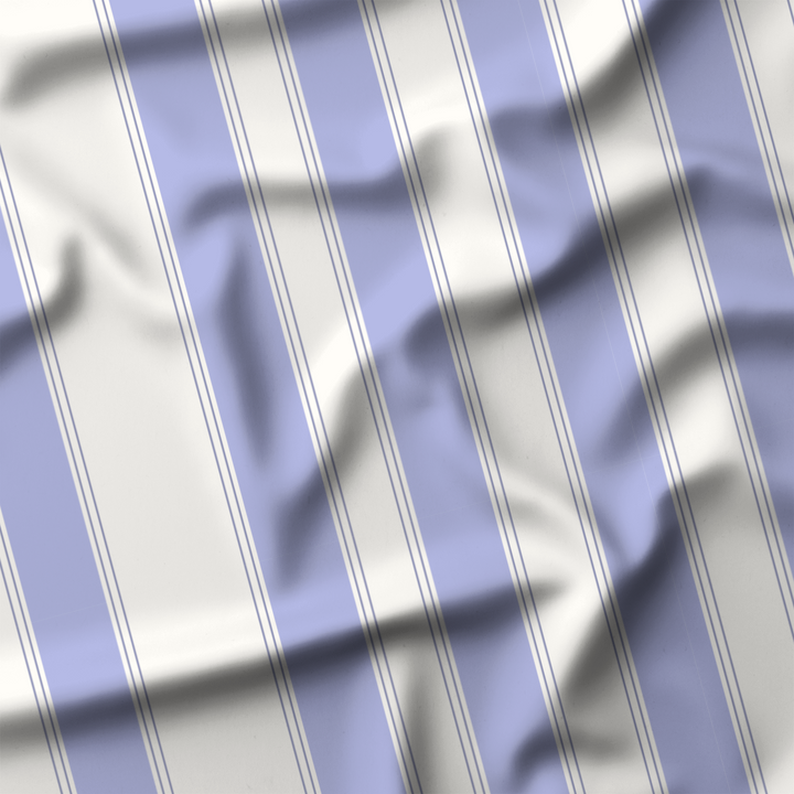 Window Curtain Set - Cotton Blend (2 Panels) | French Stripe - Periwinkle  (Vintage Cottage Collection)