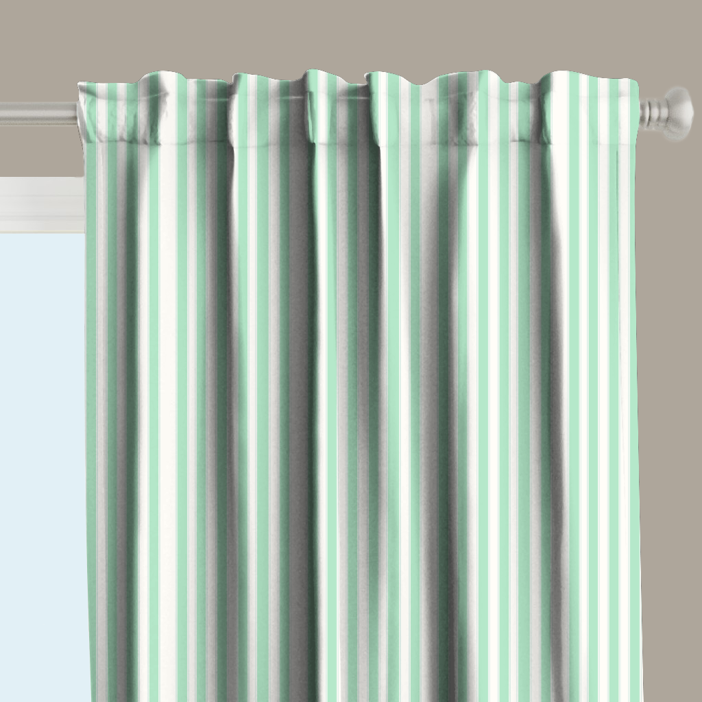 Window Curtain Set - Cotton Blend (2 Panels) | French Stripe - Seafoam  (Vintage Cottage Collection)