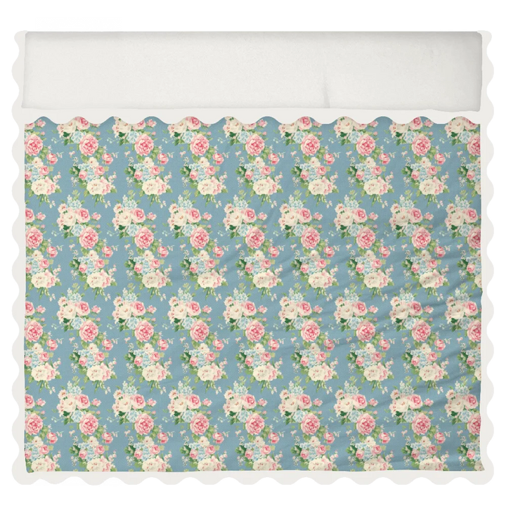 Vintage Cottage Collection Scalloped Duvet Cover Set - Emma (Bluejay)