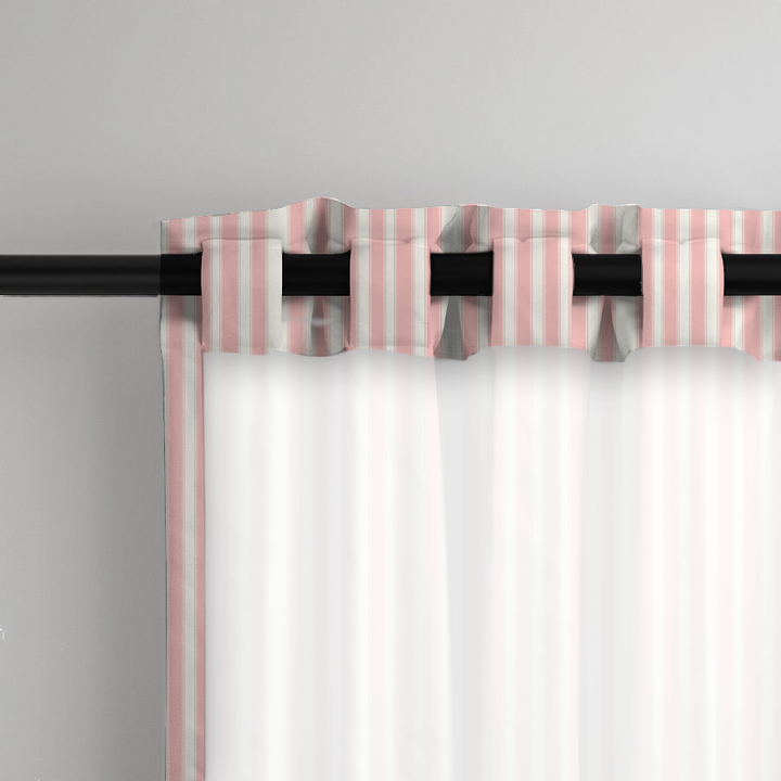 Window Curtain Set - Cotton Blend (2 Panels) | French Stripe - Bubblegum  (Vintage Cottage Collection)