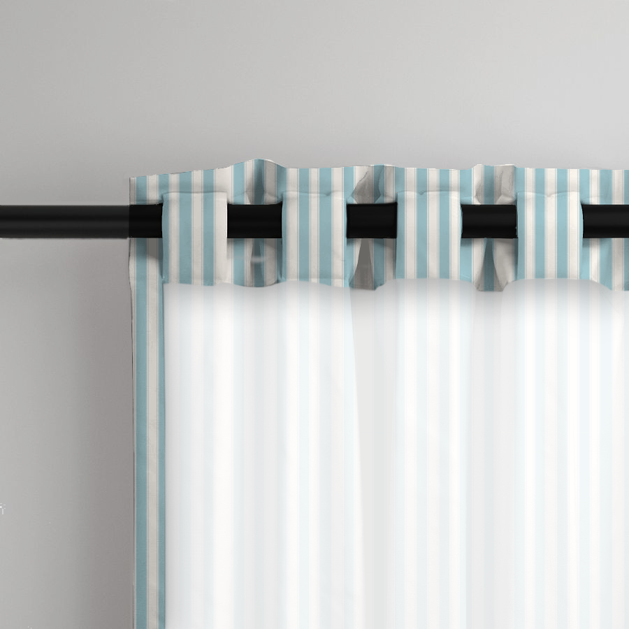 Window Curtain Set - Cotton Blend (2 Panels) | French Stripe - Pool  (Vintage Cottage Collection)
