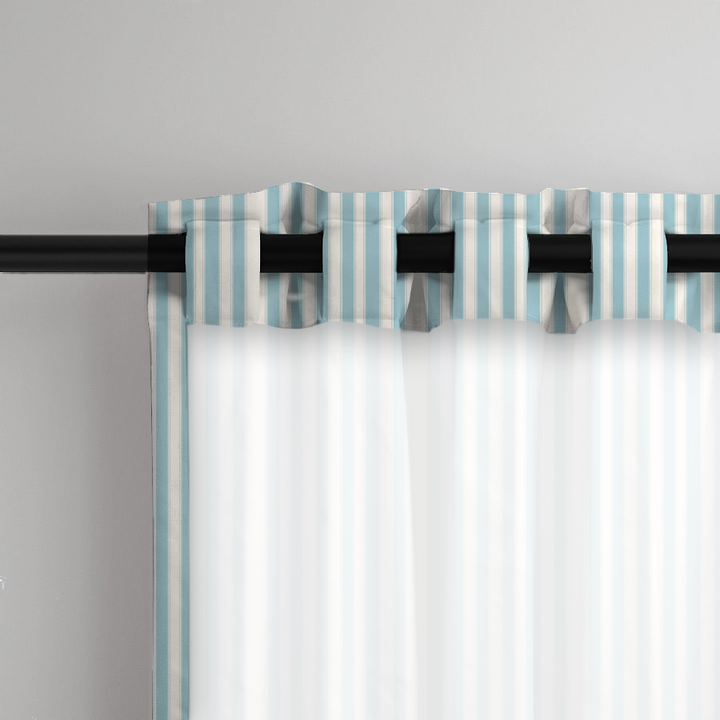 Window Curtain Set - Cotton Blend (2 Panels) | French Stripe - Pool  (Vintage Cottage Collection)