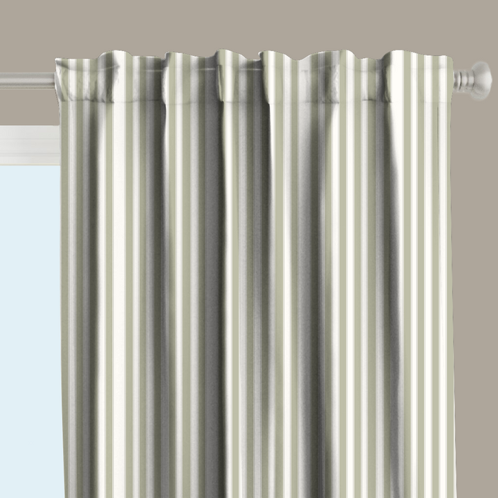 Window Curtain Set - Cotton Blend (2 Panels) | French Stripe - Laurel  (Vintage Cottage Collection)