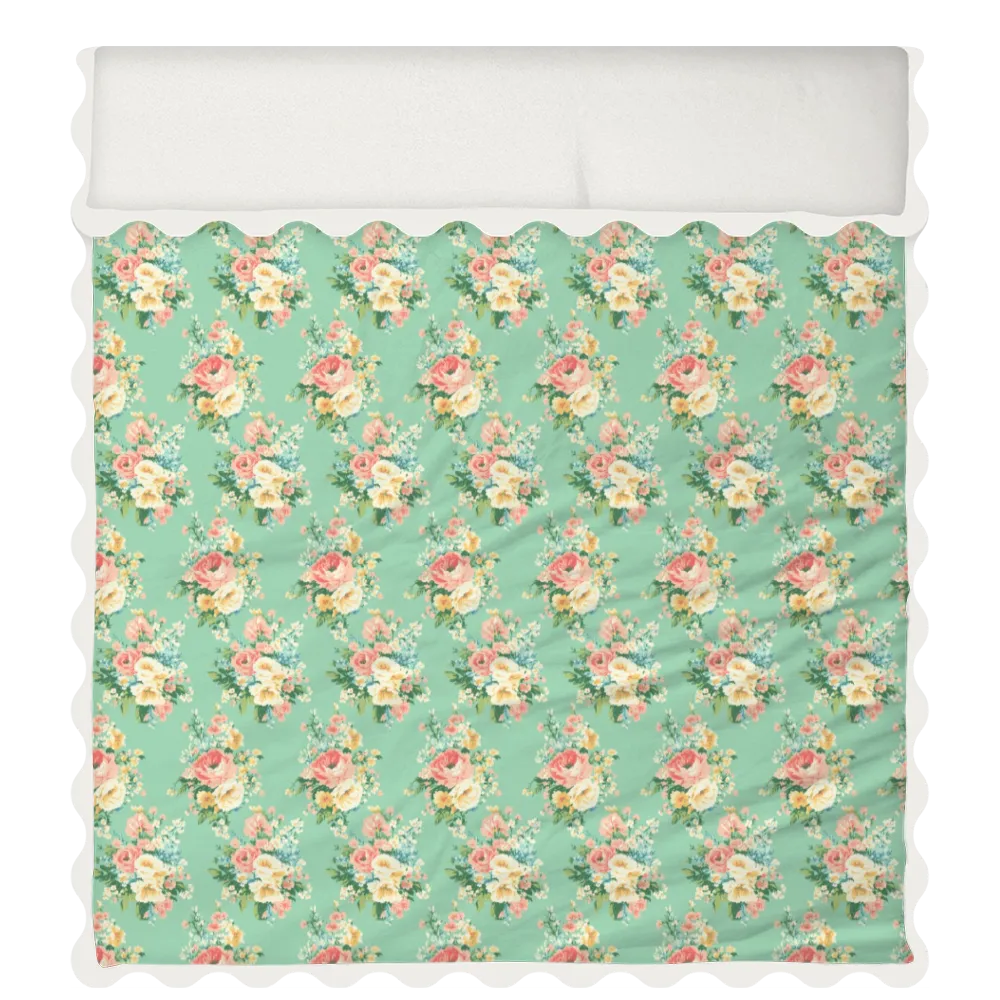 Vintage Cottage Collection Scalloped Duvet Cover Set - Florence (Aqua)