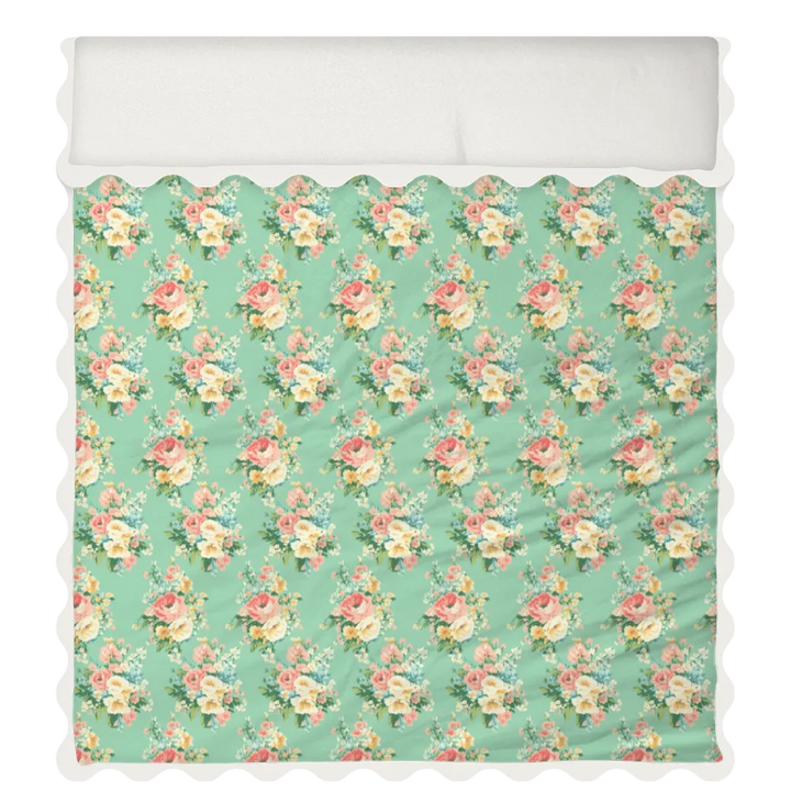 Vintage Cottage Collection Scalloped Duvet Cover Set - Florence (Aqua)