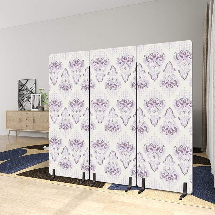 3 Panel Sound-Absorbing Room Divider / Diamond Ikat Damask