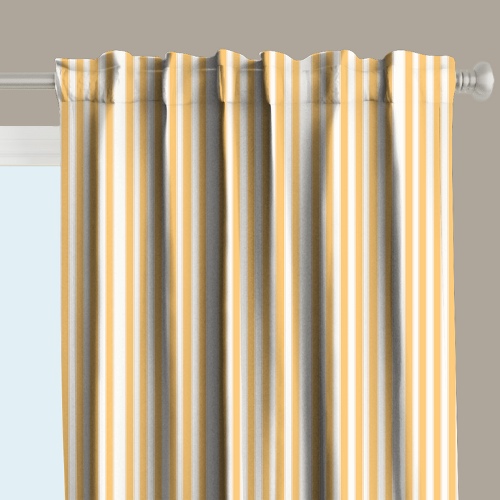 Window Curtain Set - Cotton Blend (2 Panels) | French Stripe - Yellow