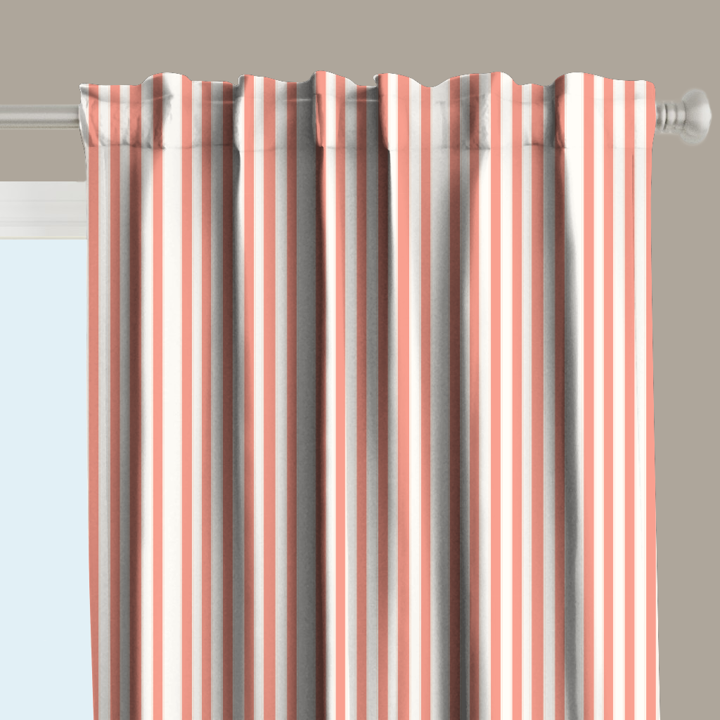 Window Curtain Set - Cotton Blend (2 Panels) | French Stripe - Salmon  (Vintage Cottage Collection)