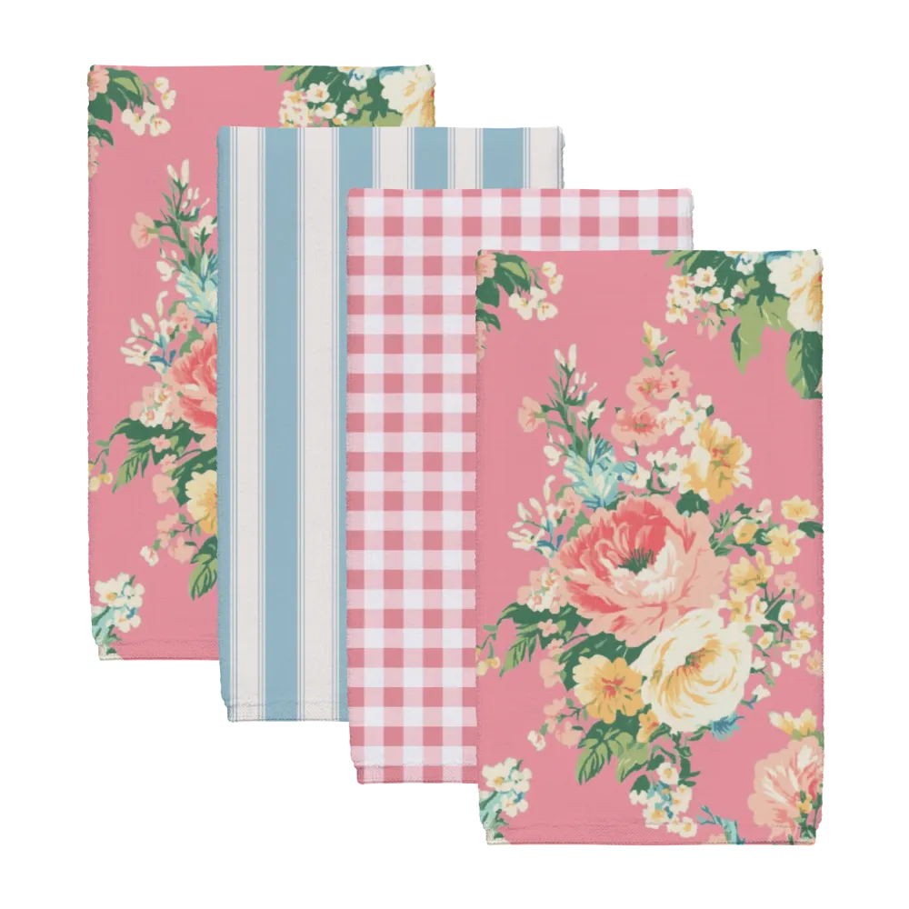 Florence – Peony Tea Towel Set (4) | Vintage Cottage Collection