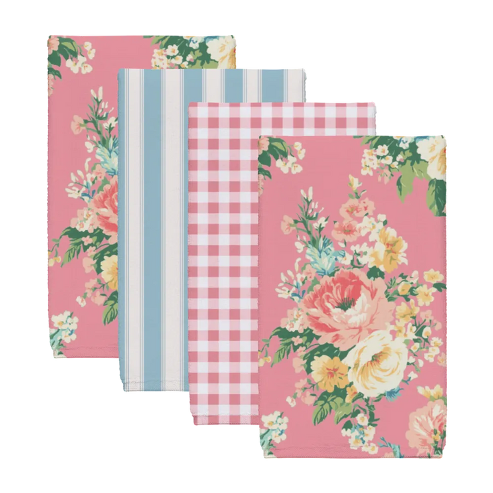 Florence – Peony Tea Towel Set (4) | Vintage Cottage Collection
