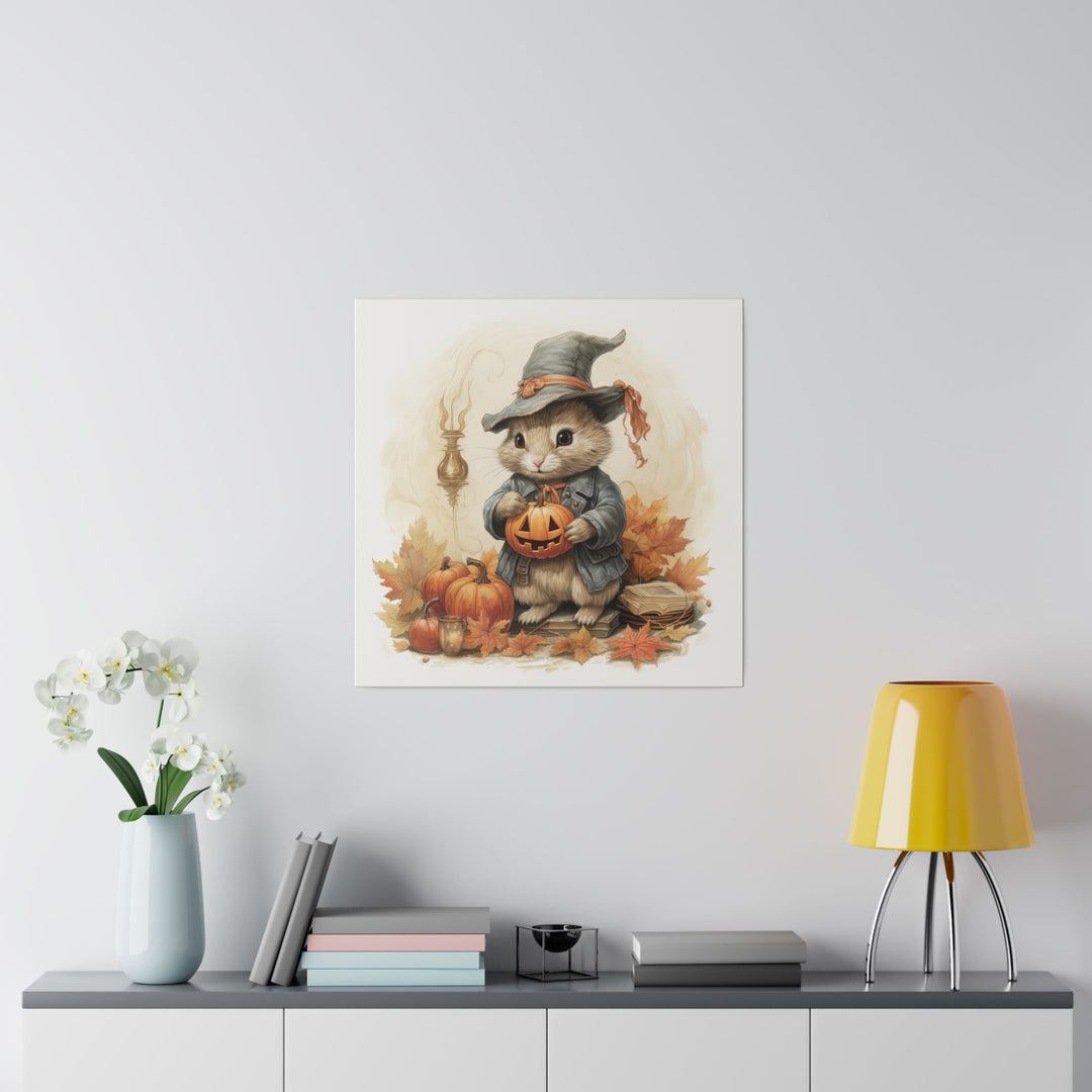 Square Matte Canvas / Fall & Halloween Art - Beatrix Potter Inspired Collection - Rabbit Holding a Pumpkin