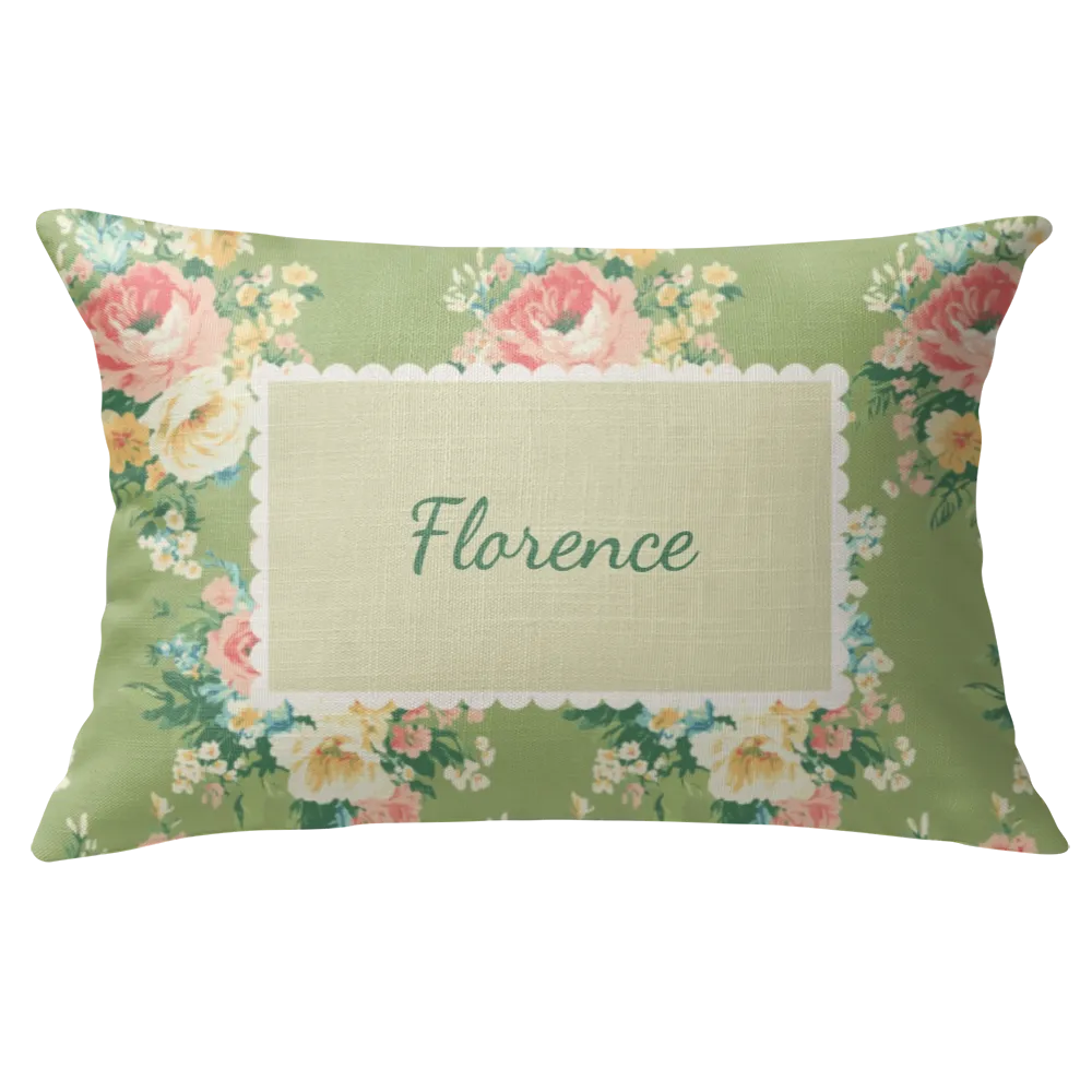 Florence - Lime Floral Lumbar Pillow – Personalized Panel | Vintage Cottage Collection