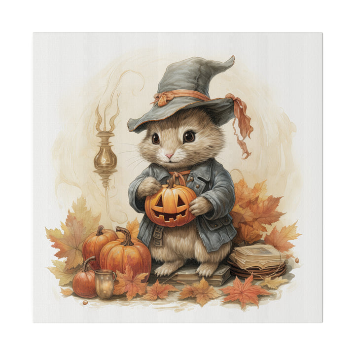 Square Matte Canvas / Fall & Halloween Art - Beatrix Potter Inspired Collection - Rabbit Holding a Pumpkin