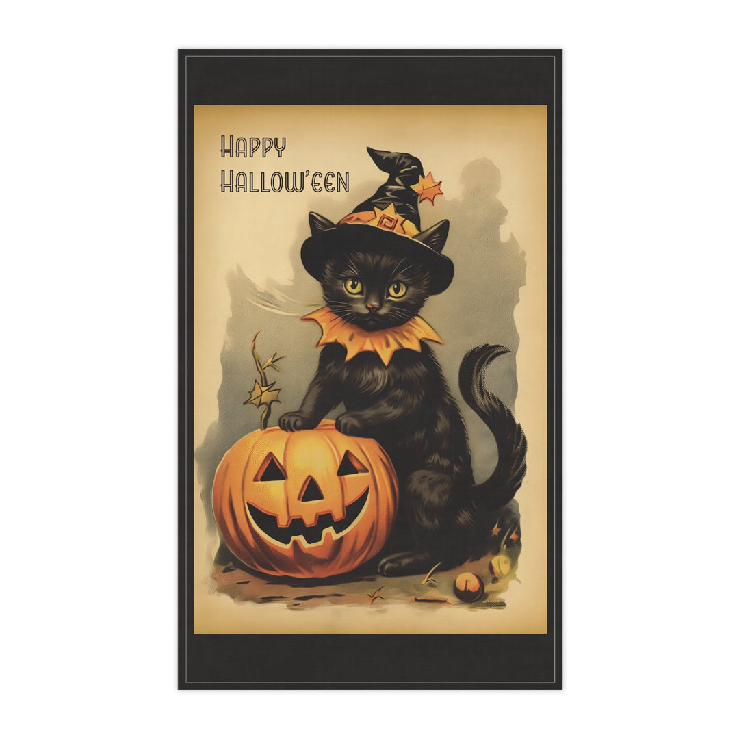 Cotton Twill Tea Towel / Vintage Halloween Art - Black Cats