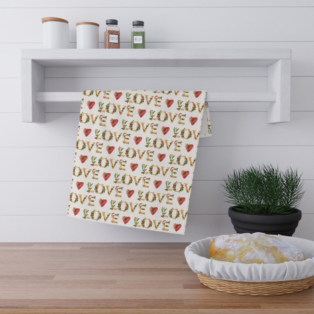 Cotton Twill Tea Towel / Festive Text Collection / Merry Christmas, Peace, Love, Joy