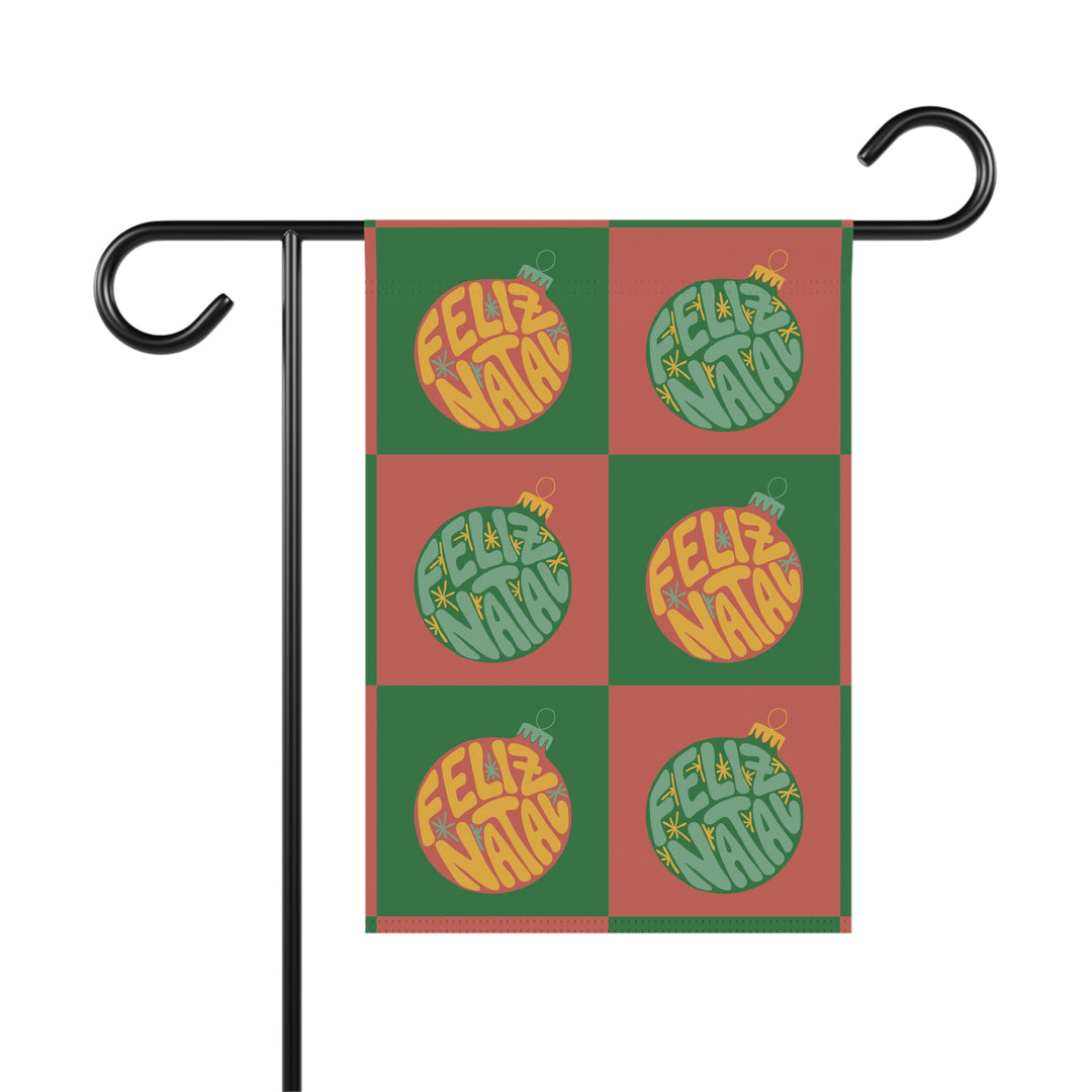 Double-sided Garden & House Banner / Groovy Baubles / Merry Christmas (Feliz Natal) - Portuguese (Português)