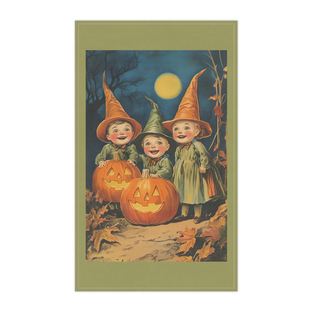 Cotton Twill Tea Towel / Vintage Halloween Art - Kids in Costume