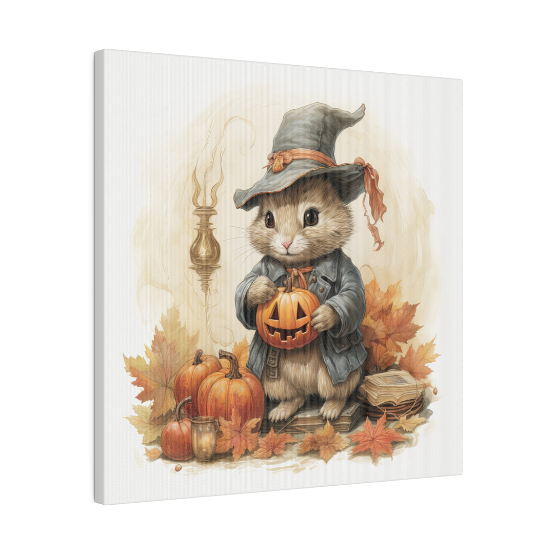 Square Matte Canvas / Fall & Halloween Art - Beatrix Potter Inspired Collection - Rabbit Holding a Pumpkin