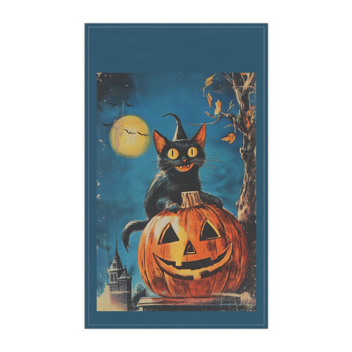 Cotton Twill Tea Towel / Vintage Halloween Art - Black Cats