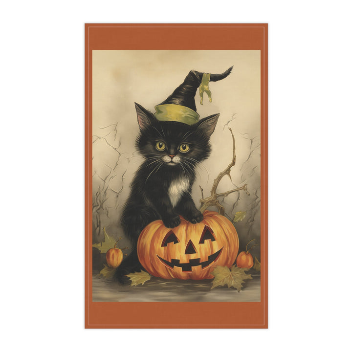 Cotton Twill Tea Towel / Vintage Halloween Art - Black Cats