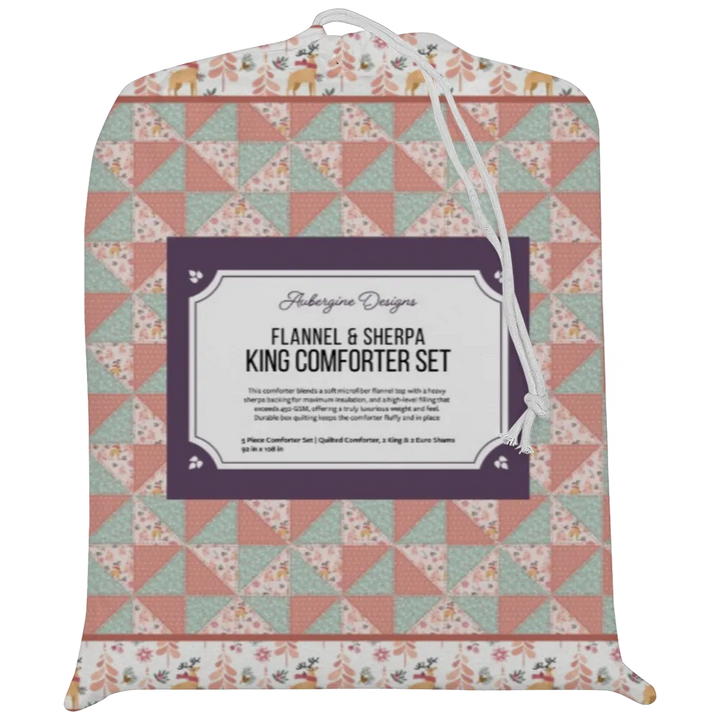 Luxury Flannel & Sherpa Comforter Set | Patchwork Pinwheel - Woodland Deer