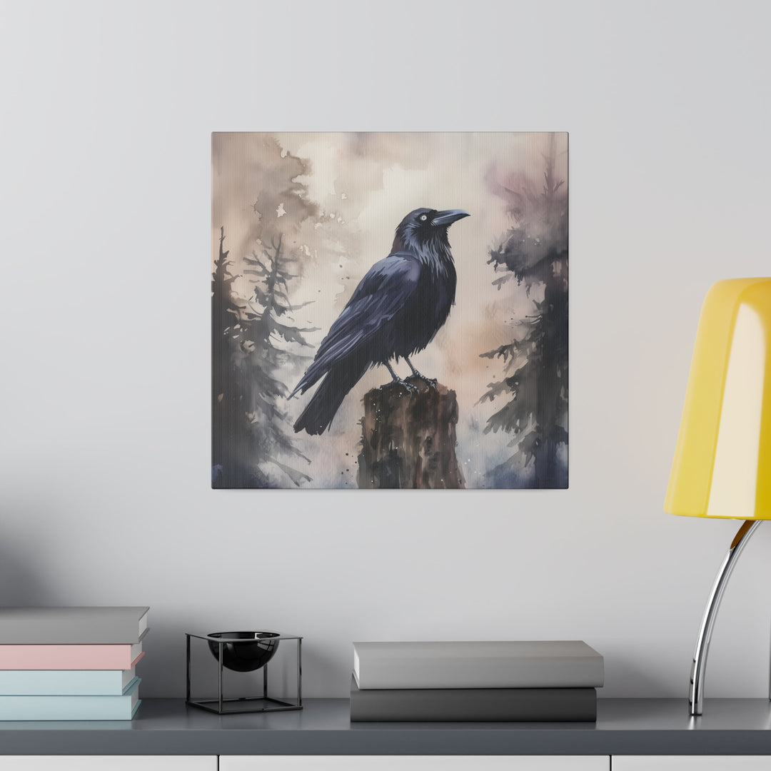 Square Matte Canvas / Halloween Art - Raven in the Forest