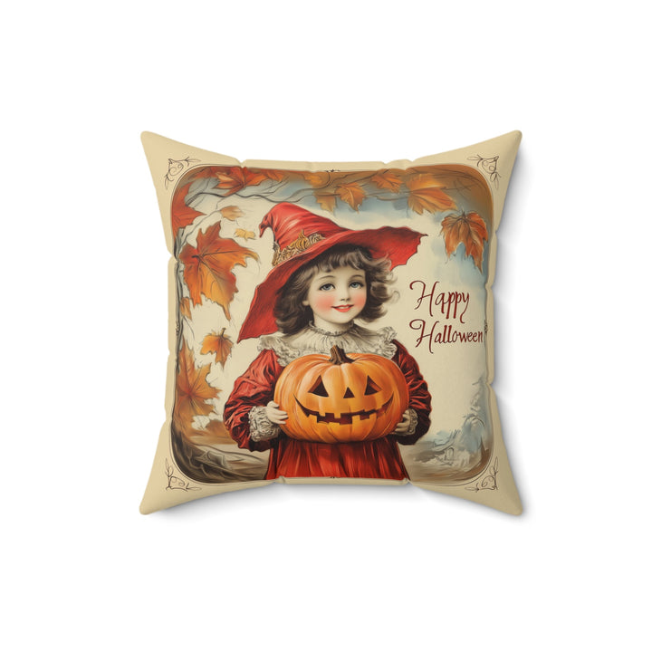 Microsuede Cushion / Vintage Halloween Art / Girl Witch