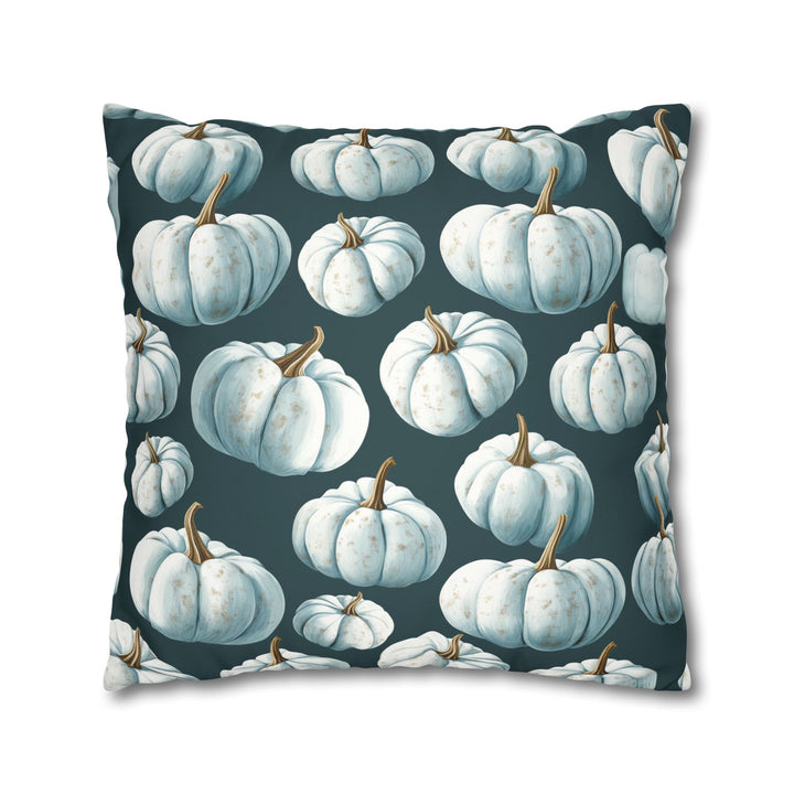 Microsuede Square Pillow Cover / White Pumpkins on Teal Blue