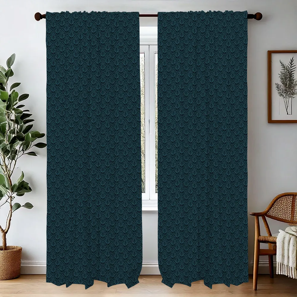 Midnight Garden™ Cotton Blend Curtain Panel Set (2 Panels) – Damask