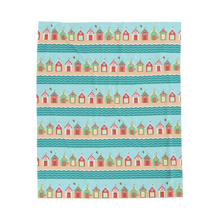 Velveteen Plush Blanket / Christmas on the Coast / Festive Beach Huts