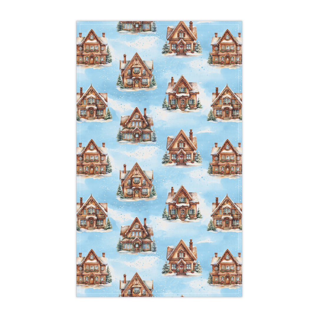 Cotton Twill Tea Towel / New England Christmas / Holiday Houses Collection