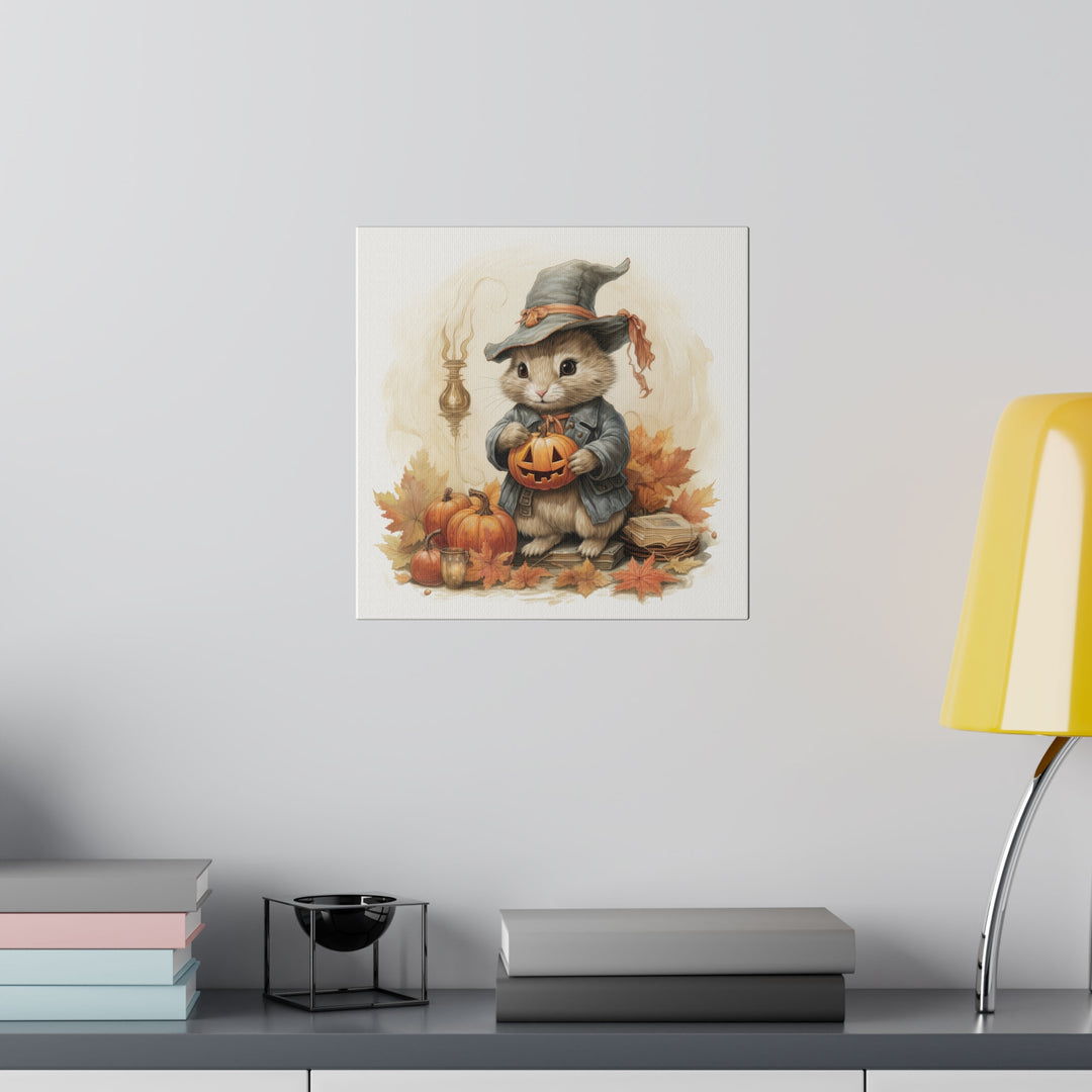 Square Matte Canvas / Fall & Halloween Art - Beatrix Potter Inspired Collection - Rabbit Holding a Pumpkin