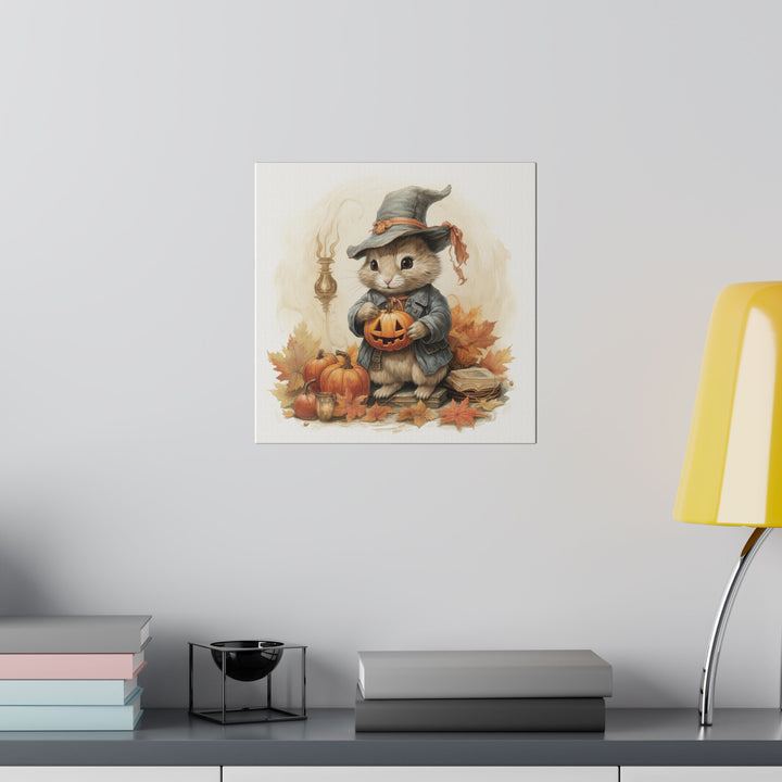 Square Matte Canvas / Fall & Halloween Art - Beatrix Potter Inspired Collection - Rabbit Holding a Pumpkin