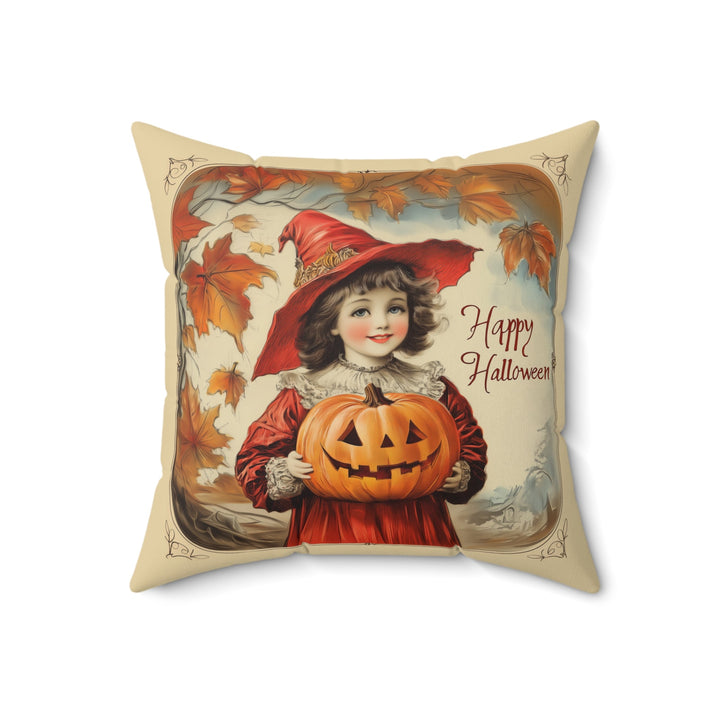 Microsuede Cushion / Vintage Halloween Art / Girl Witch