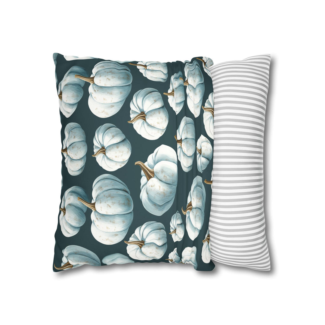 Microsuede Square Pillow Cover / White Pumpkins on Teal Blue